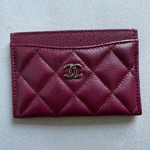 CHANEL Classic Card Holder Burgundy Authentic